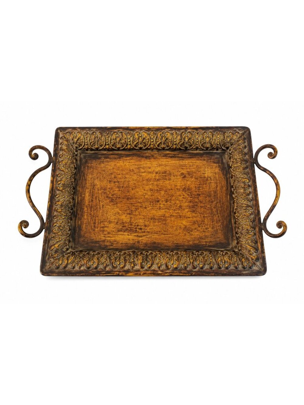 Ornate Metal Wood Serving Tray French Country Farmhouse Decor